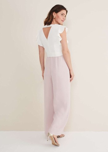 Phase Eight Kallie V Neck Frill Jumpsuit Rose/White Canada | HNWSJX-640